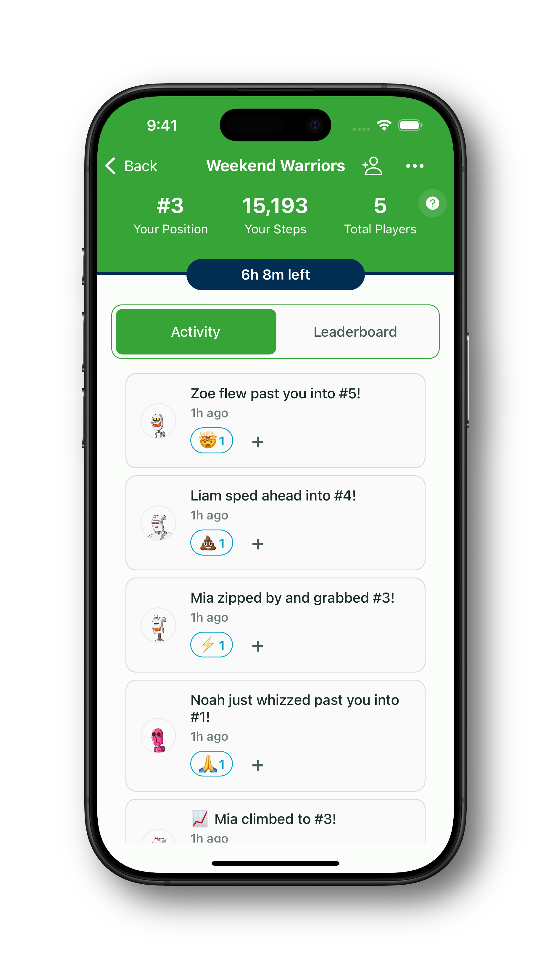 Step Races leaderboard showing player standings